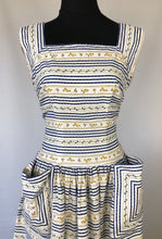 Load image into Gallery viewer, 1950s Blue and White Stripe Floral Dress - B36
