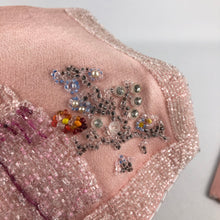 Load image into Gallery viewer, 1930s peach Satin Beaded Clutch with Crinoline Lady Design and Tiny Coin Purse