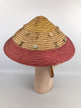 Load image into Gallery viewer, Original 1950s Tri Coloured Conical Straw Hat - Perfect Summer Hat
