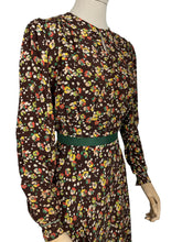 Load image into Gallery viewer, Original 1930’s Brown Crepe Long Sleeved Dress with Pretty Floral Print - Bust 34 36 38 *