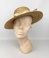 Load image into Gallery viewer, Original 1940's Natural Straw Sun Hat with Cream Grosgrain Trim - 1940's Bonnet *