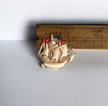 Load image into Gallery viewer, Vintage Celluloid Galleon Brooch - Pirate Ship
