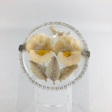 Load image into Gallery viewer, Original 1940s 1950s Reverse Carved Circular Lucite Brooch with Pansies *