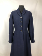 Load image into Gallery viewer, Late 1940s or Early 1950s Blue Self Striped Wool Fit and Flair Coat - Bust 36 38