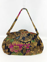Load image into Gallery viewer, Original 1920's or 1930's Black Bag with Silk Embroidery in Gold and Jewel Tones