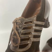 Load image into Gallery viewer, Wounded But Wearable Original 1930s Brown Leather and Suede Lace Up Shoes - Uk Size 6