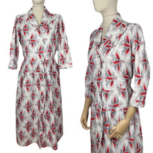Load image into Gallery viewer, Original 1950's Black, White and Red Cotton Dress with Novelty Print of Wheat - Bust 36 38 *