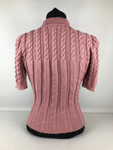 Load image into Gallery viewer, Reproduction 1940s Rib and Cable Knit Jumper in Rose Pink Acrylic - B34 35 36