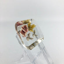 Load image into Gallery viewer, Original 1940s Reverse Carved Lucite Brooch with Flowers and Bluebirds