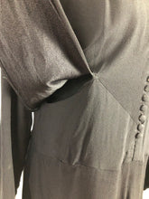 Load image into Gallery viewer, 1930s 1940s Wounded but Wearable Black Satin Backed Crepe Dress - Bust 36 38