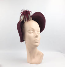 Load image into Gallery viewer, 1930s Burgundy Felt Hat with Grey and Burgundy Feather Trim