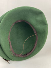 Load image into Gallery viewer, Original 1940s Forest Green Felt Hat with Chocolate Brown Velvet Trim and Net - Incredible Piece