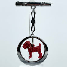 Load image into Gallery viewer, Original 1930's Chrome Bar Brooch with a Little Red Airedale Terrier Hanging in a Disc