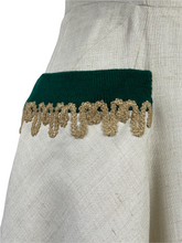 Load image into Gallery viewer, Original 1950s Natural Linen Dress with Kelly Green Trim and Soutache - Bust 36