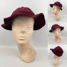 Load image into Gallery viewer, Original 1930’s Burgundy Cotton Velvet Hat - Neat Little Bonnet Shape