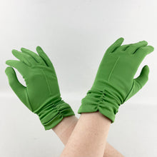 Load image into Gallery viewer, Vintage Canadian Made Seamed Nylon Gloves in Apple Green - Great Vintage Accessory