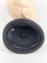 Load image into Gallery viewer, Original 1950s Black Straw Hat with White Floral Trim