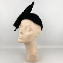 Load image into Gallery viewer, Original 1930's Black Felt Statement Hat by Jacoll - Massive Felt and Velvet Bow Trim