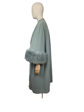 Load image into Gallery viewer, Absolutely Beautiful Original  Green 1950's Coat with Huge Faux Fur Cuffs - Bust 42 44 46