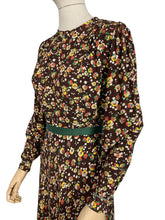 Load image into Gallery viewer, Original 1930’s Brown Crepe Long Sleeved Dress with Pretty Floral Print - Bust 34 36 38 *