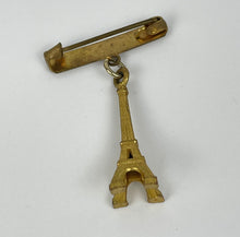 Load image into Gallery viewer, Vintage Mid Century Eiffel Tower Paris Tourist Brooch in Gold Tone