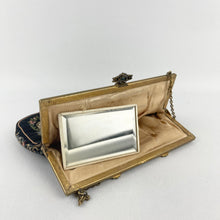 Load image into Gallery viewer, 1920s 1930s Petit Point Black Floral Evening Bag with Gem Set Frame