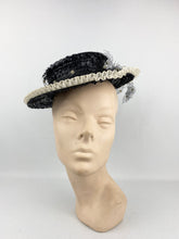 Load image into Gallery viewer, 1940s Blue Black and White Hat with Veil