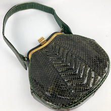 Load image into Gallery viewer, Incredible 1930s 1940s Green Snakeskin and Leather Handbag