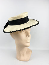 Load image into Gallery viewer, Original 1940s White and Black Summer Hat with Oversized Bow Trim