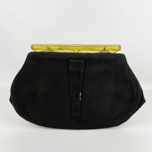 Load image into Gallery viewer, Original 1940's American Made Black Fabric Bag with Huge Chunky Apple Juice Bakelite Clasp *