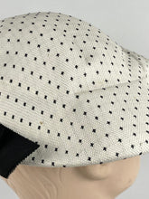Load image into Gallery viewer, Original 1950s White and Black Straw Hat with Fabulously Shaped Crown and Bow Trim *