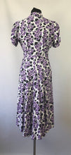 Load image into Gallery viewer, Wounded But Wearable 1940s Black, Purple and White Dress - B36