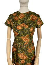 Load image into Gallery viewer, Original 1950's Fine Silk Dress in Green and Brown Autumnal Print - Stylish Piece - Bust 35 36