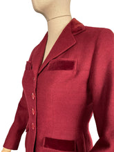 Load image into Gallery viewer, Original 1940's Burgundy Herringbone Wool Jacket with Rich Velvet Trim - Bust 34 35