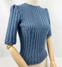 Load image into Gallery viewer, 1940's Reproduction Rib and Cable Knit Jumper in Soft Blue - Bust 36 38 40