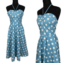 Load image into Gallery viewer, Original 1950's Blue and White Large Polka Dot Halter Neck Sundress - Summer Dress - Bust 36