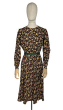 Load image into Gallery viewer, Original 1930’s Brown Crepe Long Sleeved Dress with Pretty Floral Print - Bust 34 36 38 *