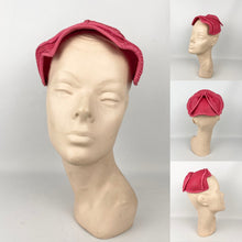 Load image into Gallery viewer, Original 1950's Vibrant Pink Straw Hat with Back Bow - Classic Shape *