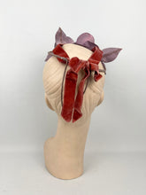 Load image into Gallery viewer, Original 1930s Pink Floral Headband with Velvet Ribbon Bow Trim - Vintage Wedding