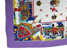Load image into Gallery viewer, Original 1953 Queen Elizabeth II Coronation Commemorative Scarf - Bold Print on Purple Ground