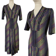 Load image into Gallery viewer, Original 1930s Day Dress - Navy with Red, Green, Yellow and Blue Dot Print - Bust 36 37 38
