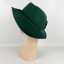Load image into Gallery viewer, Original 1930's or 1940's Forest Green Felt Fedora with Neat Side Trim - Great Vintage Hat