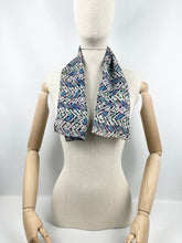 Load image into Gallery viewer, Original 1930's Chevron Floral Print Crepe Scarf or Headscarf in Blue, Pink, Black and White - Great Christmas Gift
