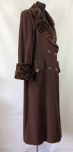Load image into Gallery viewer, RESERVED FOR CAROLE DO NOT BUY Volup 1970s Does 1940s Chocolate Brown Coat with Faux Fur Trim on Collar and Cuffs - Bust 42" 44"