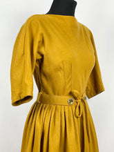 Load image into Gallery viewer, Original 1950s Lightweight Wool Dress with Original Belt in Mustard - Bust 34