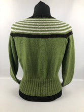 Load image into Gallery viewer, Reproduction 1930s Hand Knitted Jumper in Soft Green with Brown and Cream Stripes B 35" 36" 37"