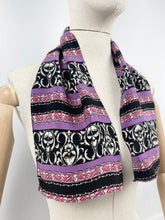 Load image into Gallery viewer, Original 1930's Vibrant Crepe Scarf or Headscarf in Purple, Magenta, Black and White - Great Christmas Gift