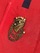 Load image into Gallery viewer, Original 1940's Red Silk Crepe Blouse by Mel Hahn & Gilbert with Paste, Faux Pearl and Soutached Shield Detail - Bust 36 38