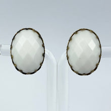 Load image into Gallery viewer, Vintage Faceted White Glass Clip-on Earrings on Gold-tone Clips