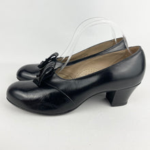 Load image into Gallery viewer, Original 1940's Black Deadstock in Box Glace Leather Marina Court Shoes with Suede Trim by Clarks - UK 7
